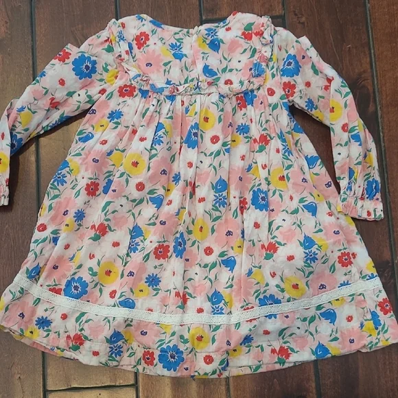 Mini Boden Pink Floral Ruffle Long Sleeve Long Dress Size 3-4 Years